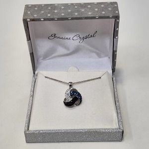 Genuine Crystal Knot Pendant Chain Necklace Silver Tone Black Blue Clear Stones